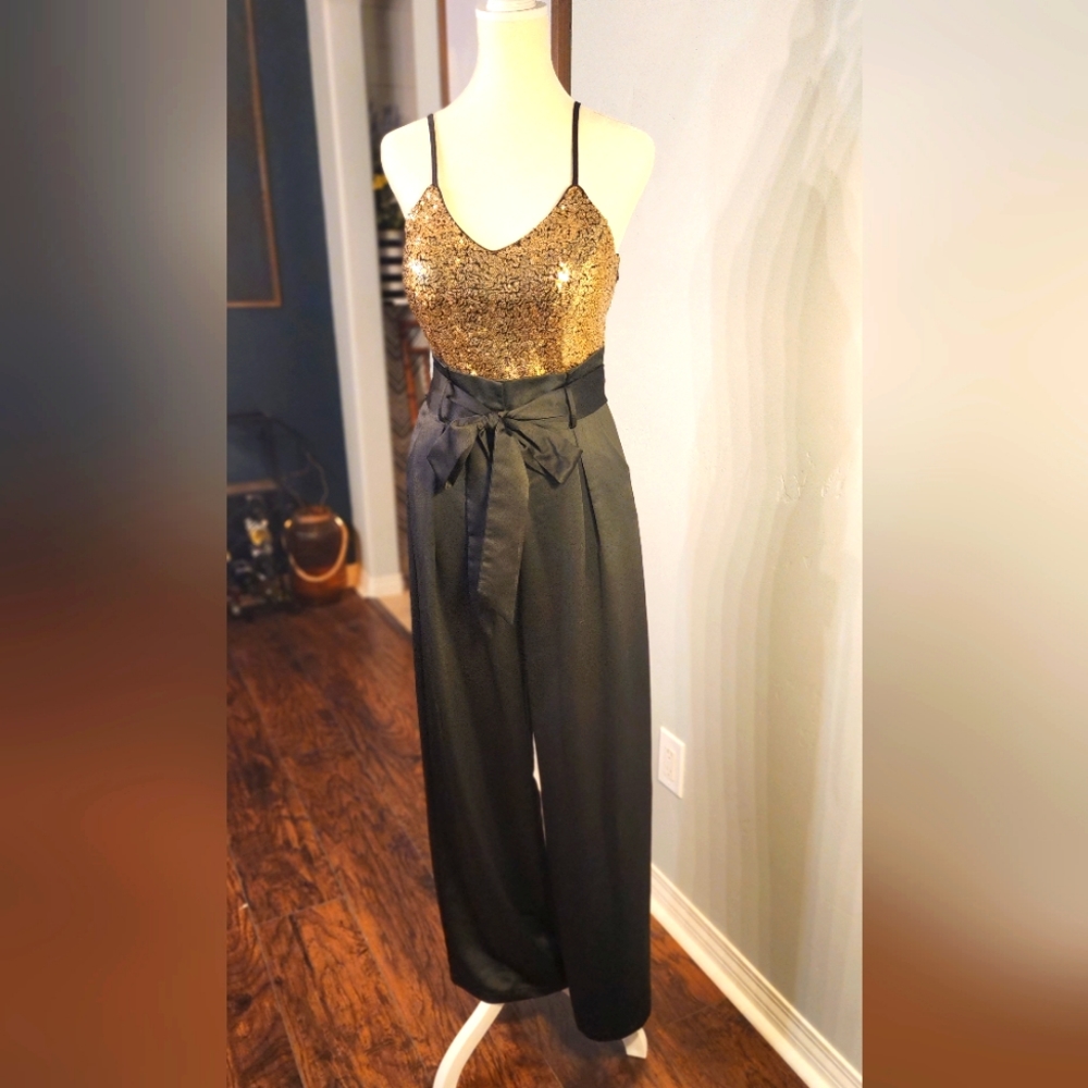 Black and Gold Sequin Romper, Size Small